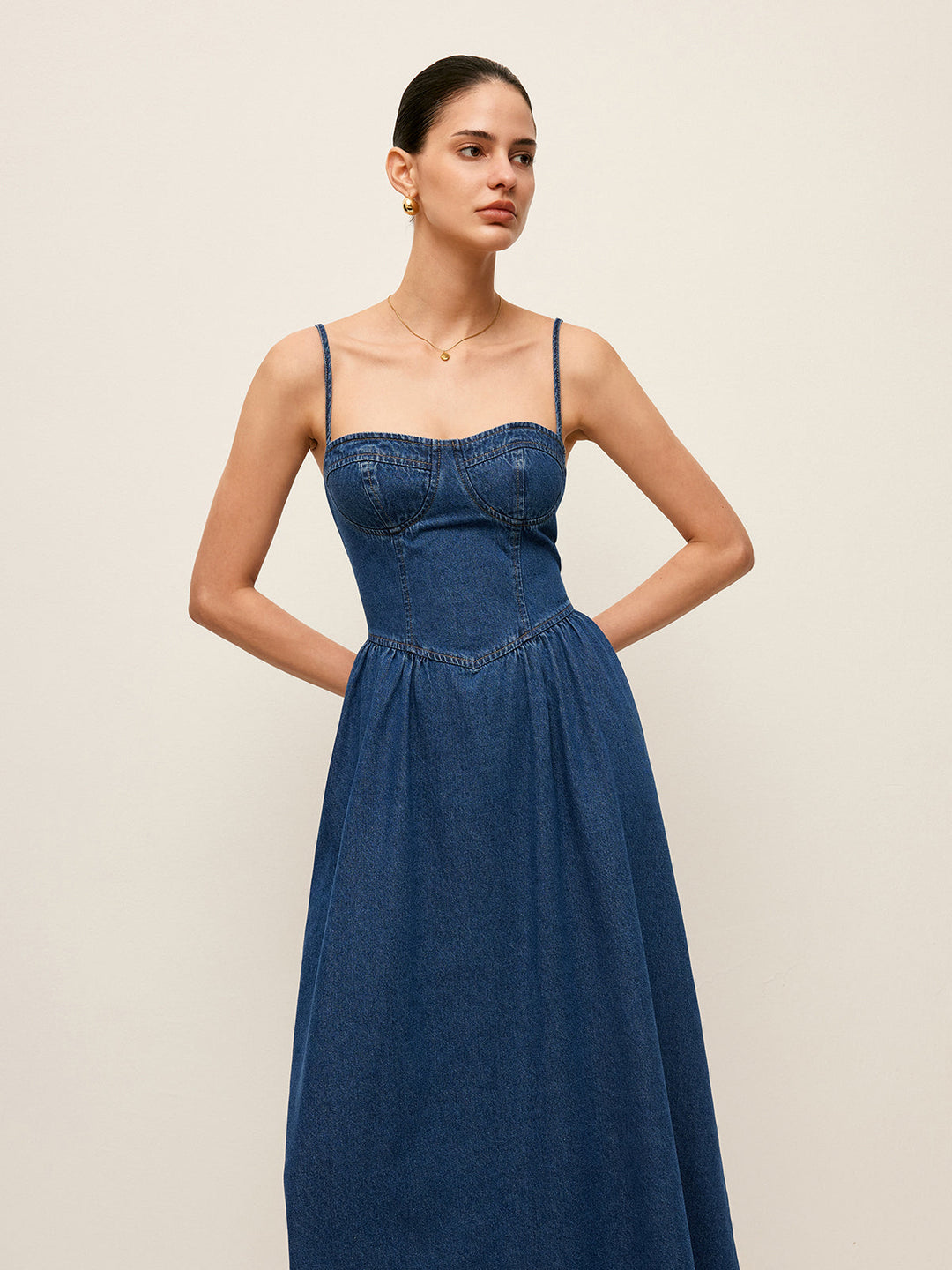 Maxi Jurk Dames | Denim Corset & Vrouwelijk Zomers Silhouet