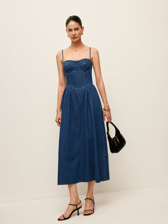 Maxi Jurk Dames | Denim Corset & Vrouwelijk Zomers Silhouet