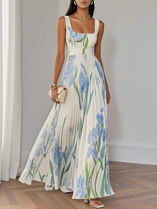 Maxi Jurk Dames | Elegante Bloemenprint & Geplooide Rok