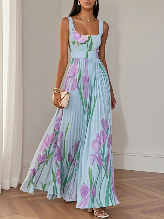 Maxi Jurk Dames | Elegante Bloemenprint & Geplooide Rok