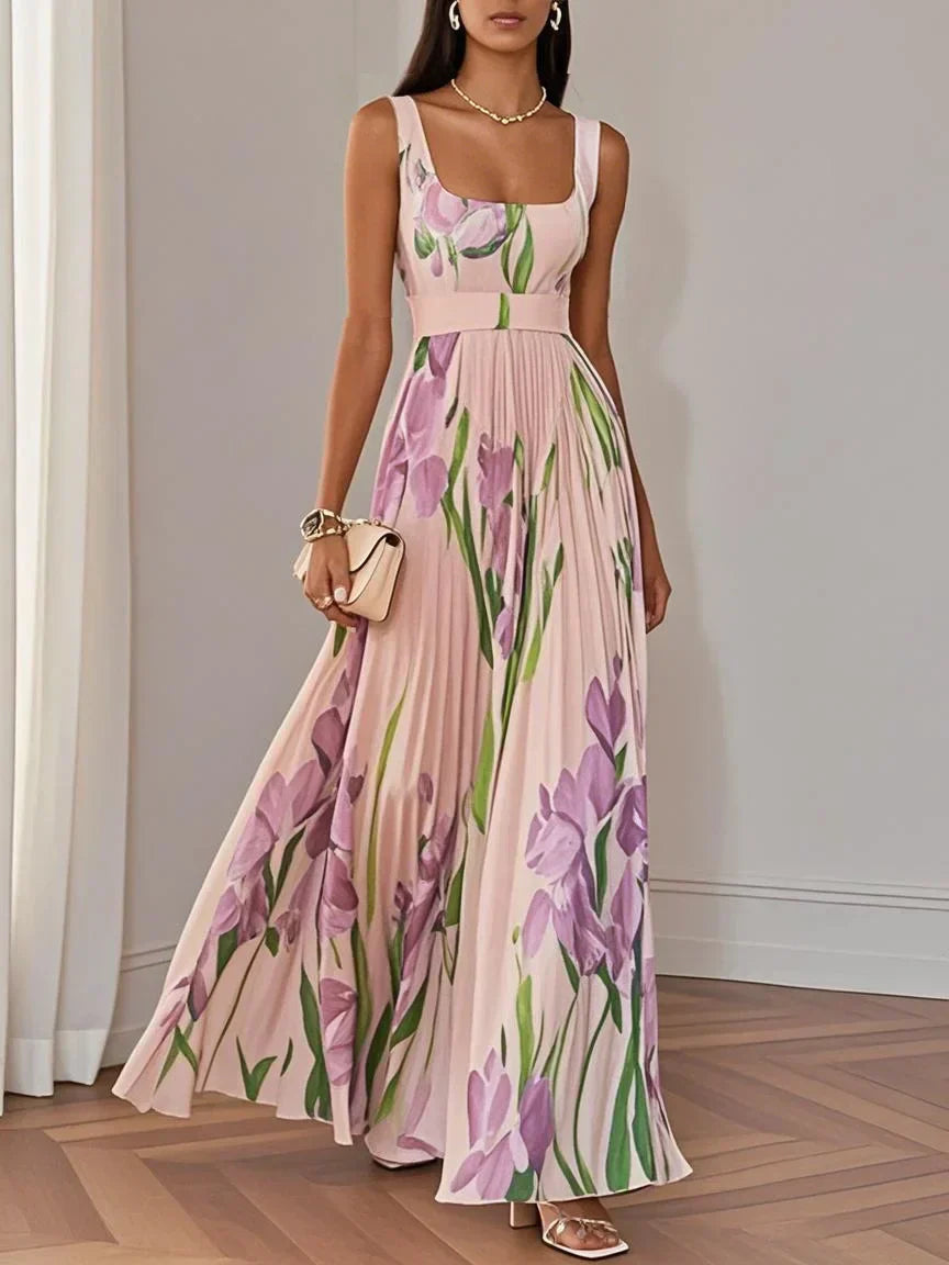 Maxi Jurk Dames | Elegante Bloemenprint & Geplooide Rok