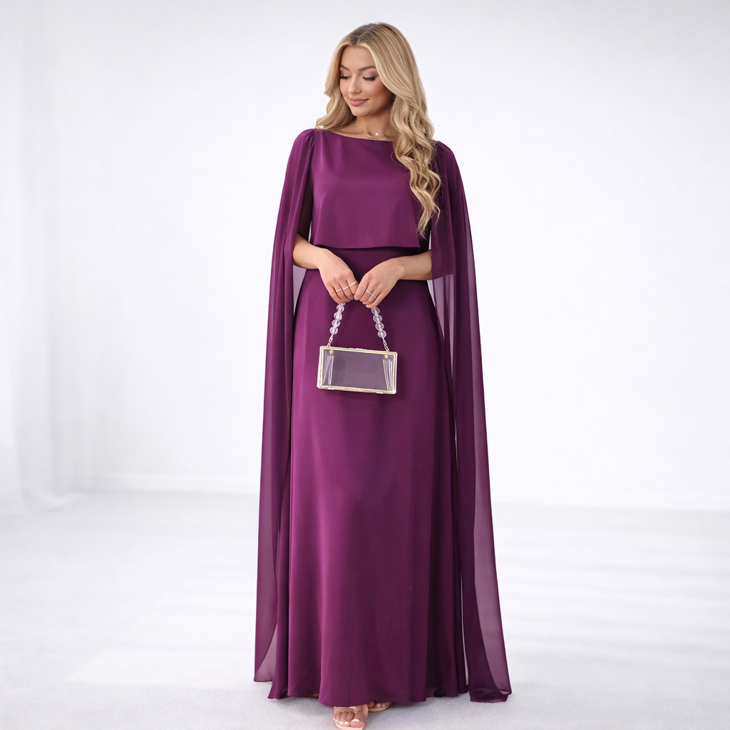 Maxi Jurk Dames | Elegante Cape Mouwen & Vloeiend Silhouet