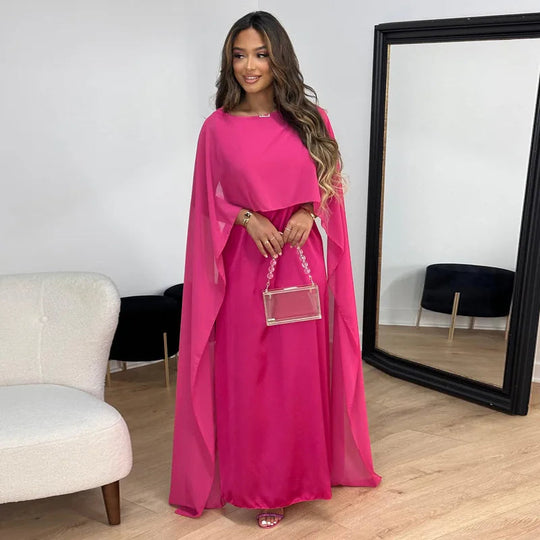 Maxi Jurk Dames | Elegante Cape Mouwen & Vloeiend Silhouet