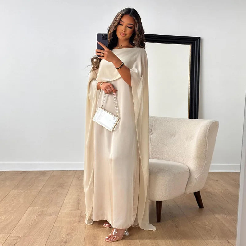 Maxi Jurk Dames | Elegante Cape Mouwen & Vloeiend Silhouet