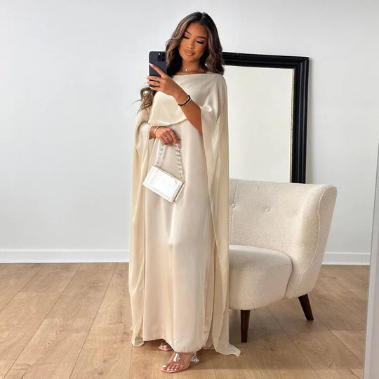 Maxi Jurk Dames | Elegante Cape Mouwen & Vloeiend Silhouet