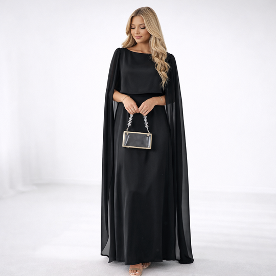 Maxi Jurk Dames | Elegante Cape Mouwen & Vloeiend Silhouet