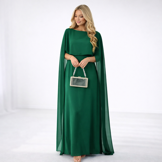 Maxi Jurk Dames | Elegante Cape Mouwen & Vloeiend Silhouet