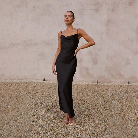 Maxi Jurk Dames | Open Rug & Elegante Satijnlook