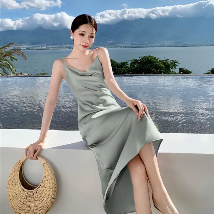 Maxi Jurk Dames | Open Rug & Elegante Satijnlook