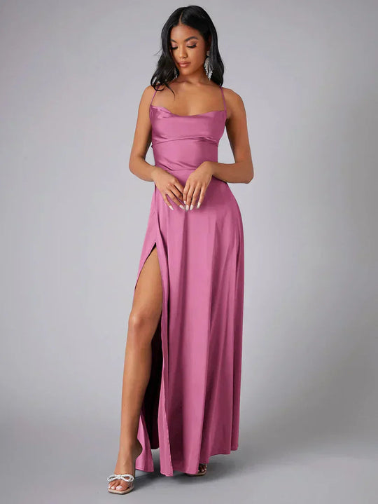 Maxi Jurk Dames | Satijnen Avondjurk met Open Rug & Split