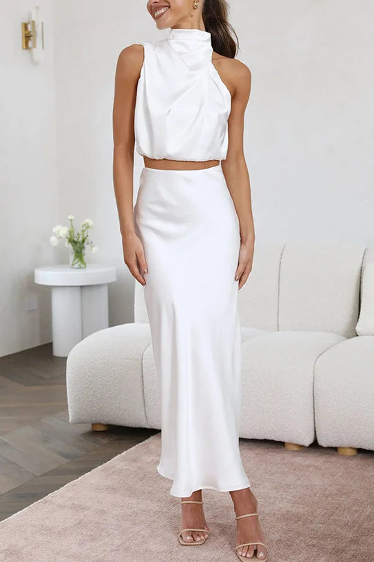 Maxi Jurk Dames | Satijnen Halterjurk met Luxe Glans