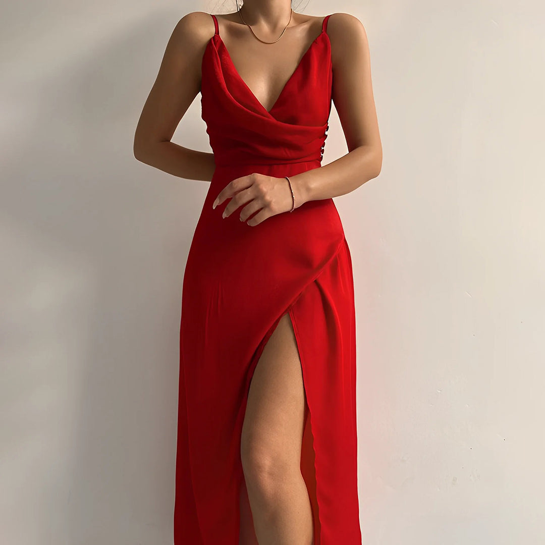 Maxi Jurk Dames | V-hals & Geplooide Details voor Zomerse Elegantie