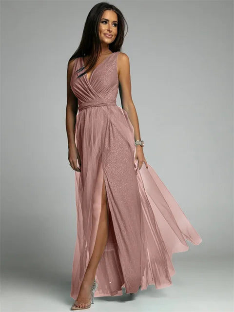 Maxi Jurk | V-Hals & Glamour Split