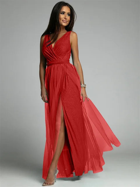 Maxi Jurk | V-Hals & Glamour Split