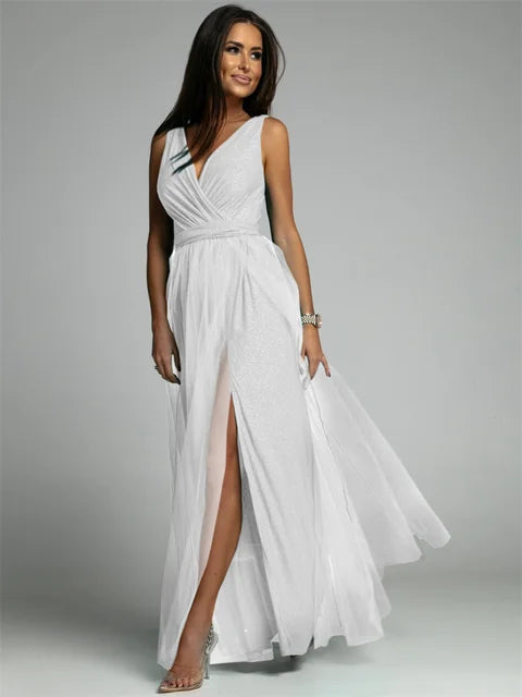 Maxi Jurk | V-Hals & Glamour Split