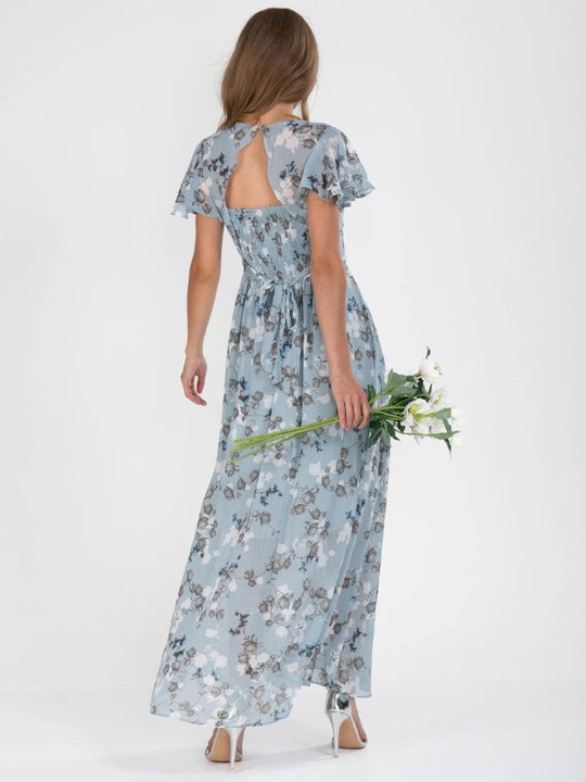Maxi-Sommerkleid Damen mit Blumenprint und Eleganten Flatterärmeln - Selma