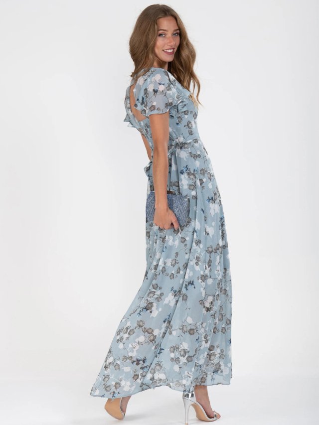 Maxi-Sommerkleid Damen mit Blumenprint und Eleganten Flatterärmeln - Selma