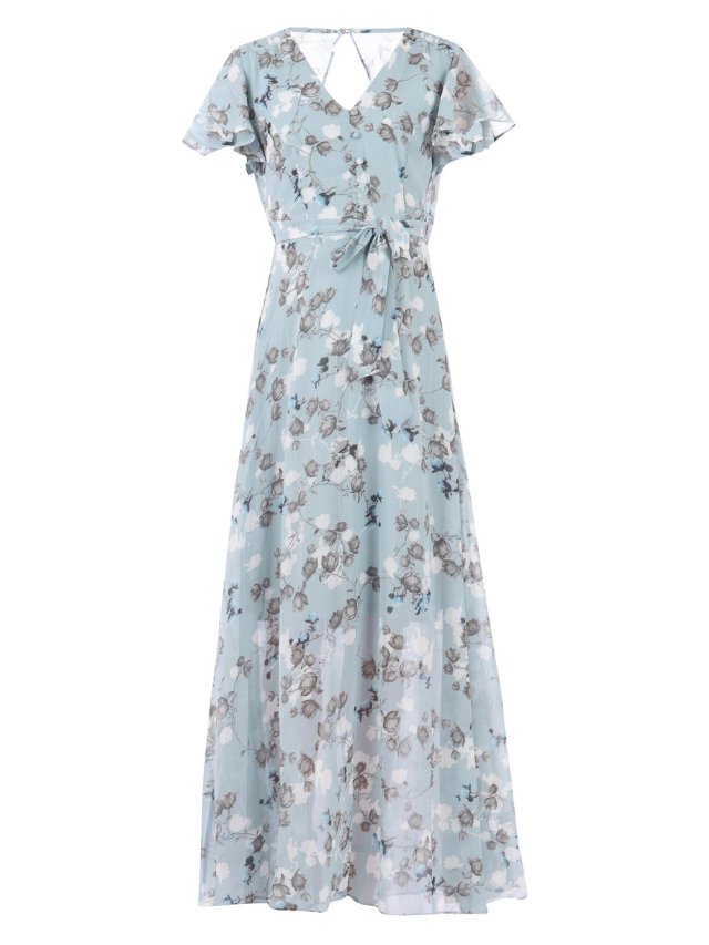 Maxi-Sommerkleid Damen mit Blumenprint und Eleganten Flatterärmeln - Selma