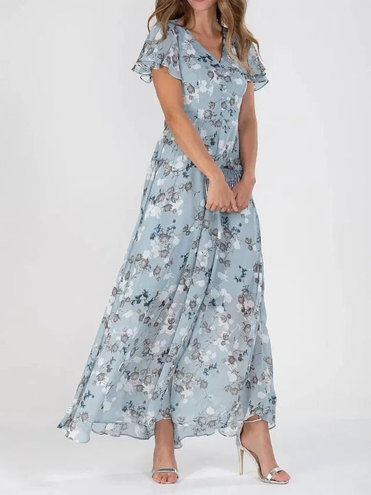 Maxi-Sommerkleid Damen mit Blumenprint und Eleganten Flatterärmeln - Selma