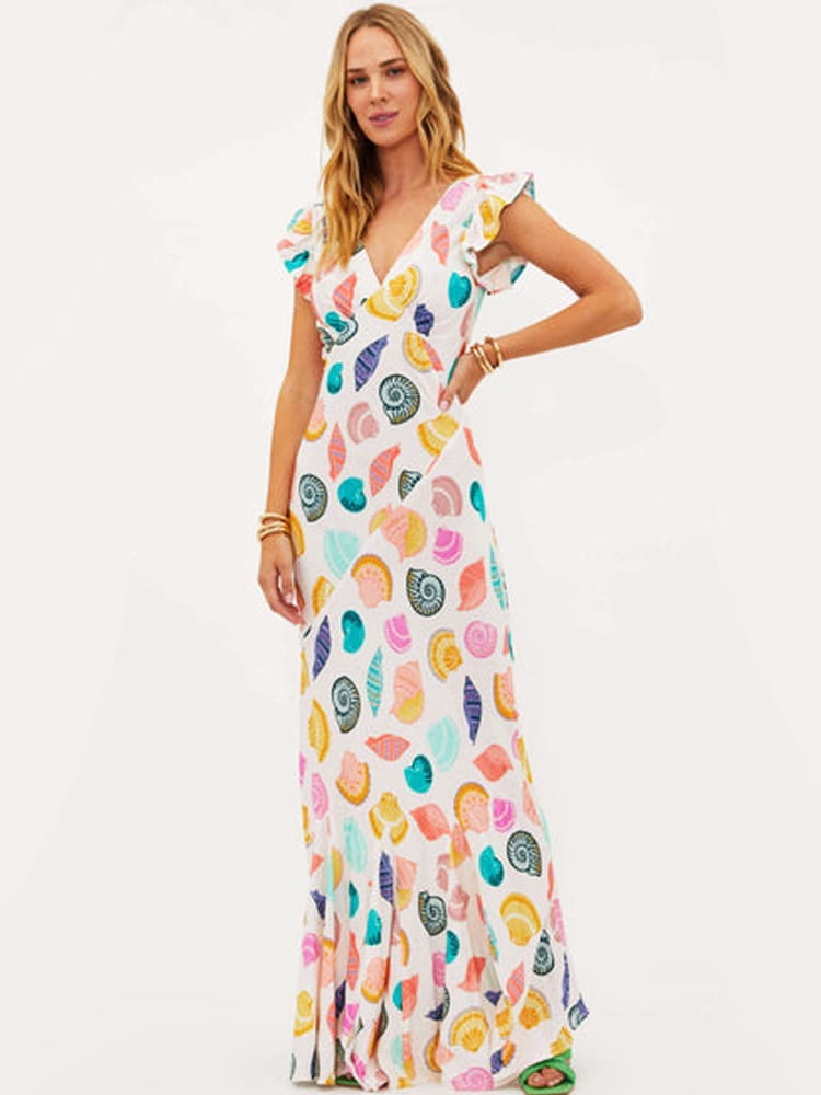 Maxi-Sommerkleid Damen mit Buntem Muschelprint - Carla