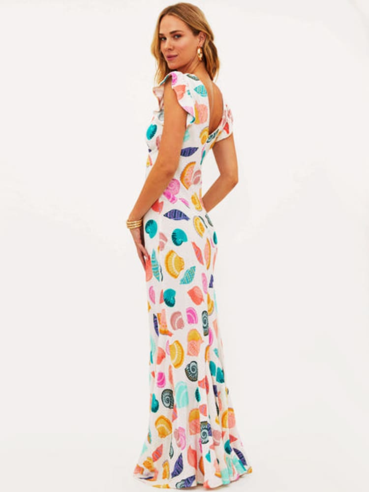 Maxi-Sommerkleid Damen mit Buntem Muschelprint - Carla