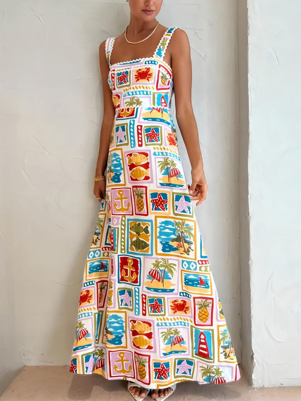 Maxi-Sommerkleid Damen mit Strandprint - Allysa 7