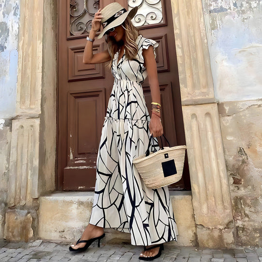 Maxi-Sommerkleid Damen mit V-Ausschnitt und Eleganten Rüschen - Mila
