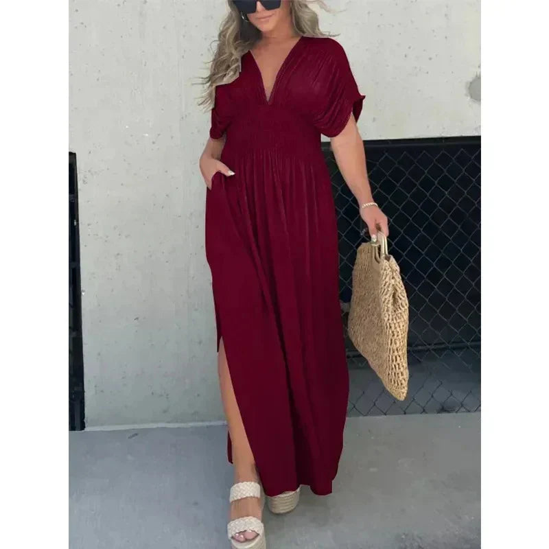 Maxi-Sommerkleid Damen mit V-Ausschnitt und Schlitz - Allison 11