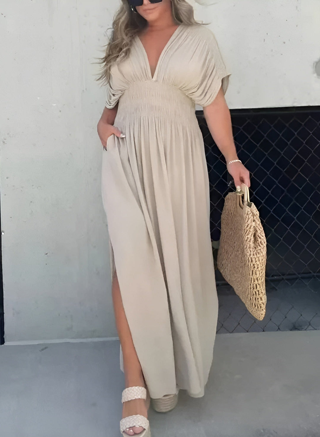Maxi-Sommerkleid Damen mit V-Ausschnitt und Schlitz - Allison 2