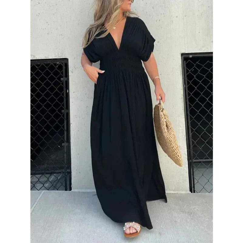 Maxi-Sommerkleid Damen mit V-Ausschnitt und Schlitz - Allison 4