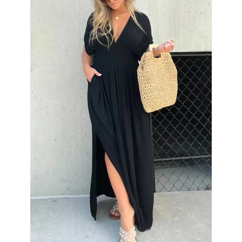 Maxi-Sommerkleid Damen mit V-Ausschnitt und Schlitz - Allison 9