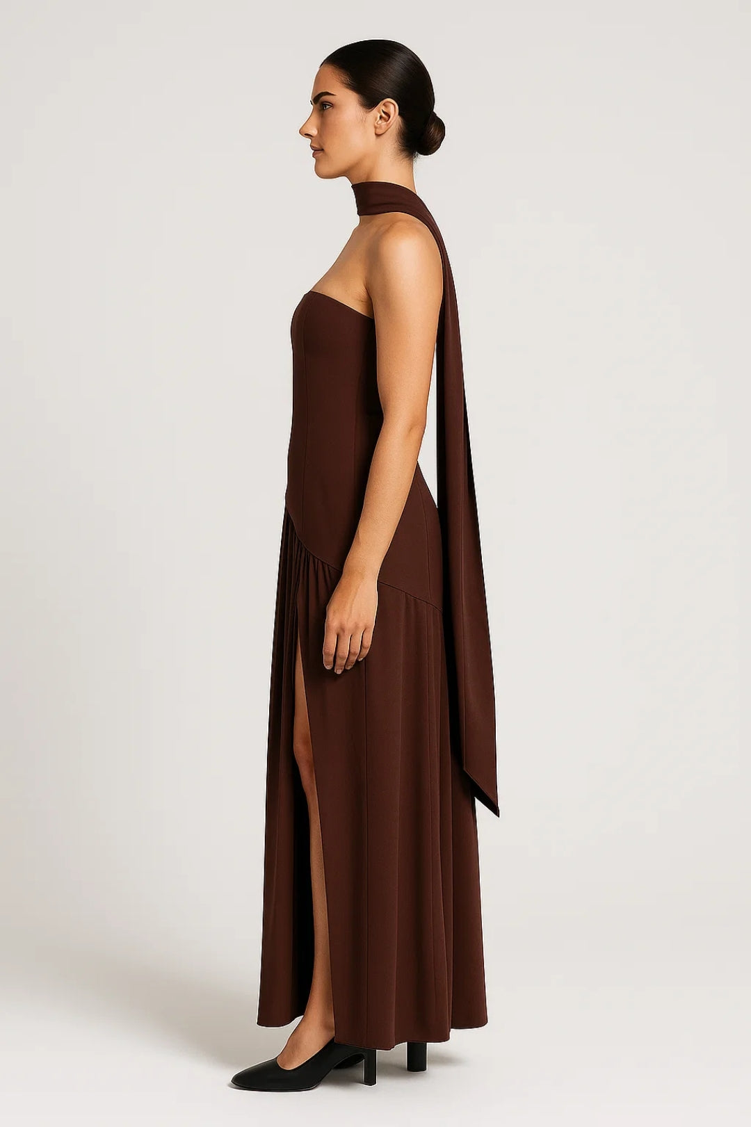 Maxi jurk | Strapless Halterband & Hoge Split