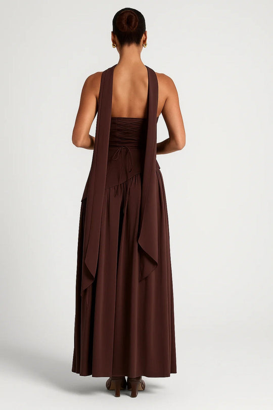 Maxi jurk | Strapless Halterband & Hoge Split