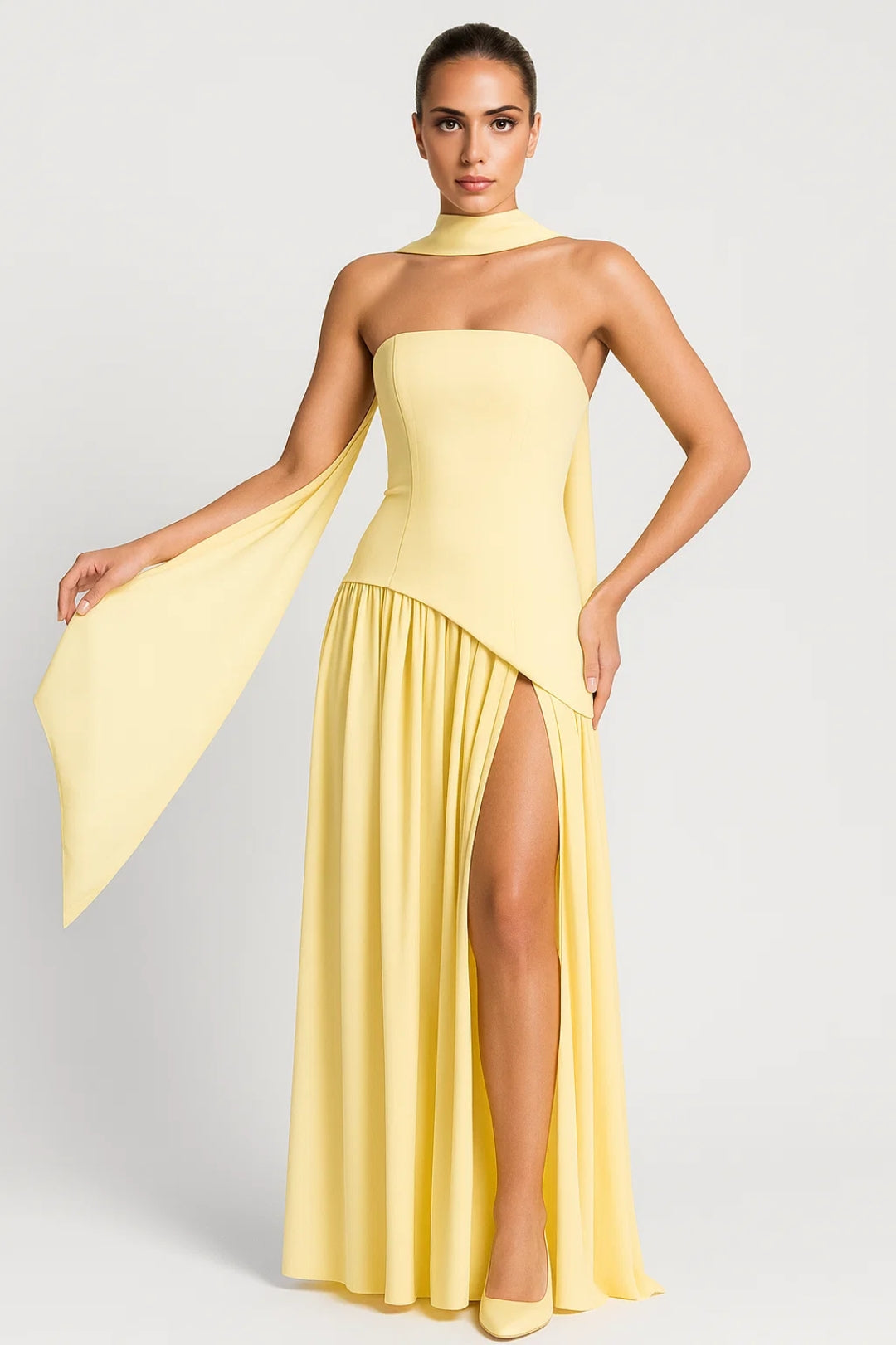 Maxi jurk | Strapless Halterband & Hoge Split