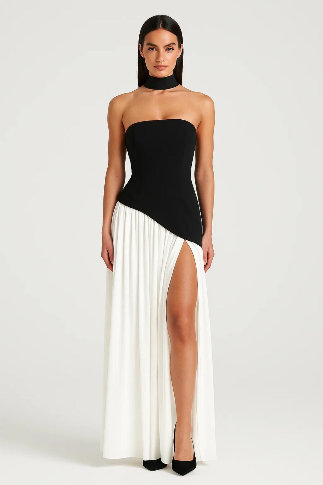 Maxi jurk | Strapless Halterband & Hoge Split