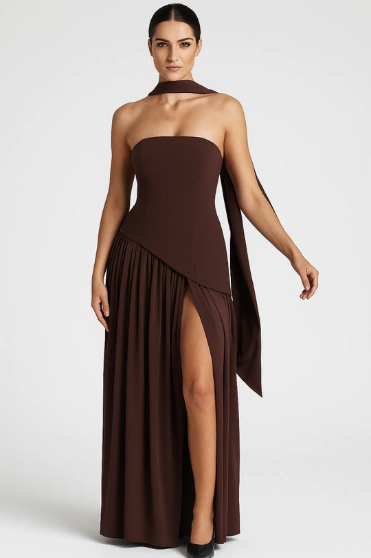 Maxi jurk | Strapless Halterband & Hoge Split