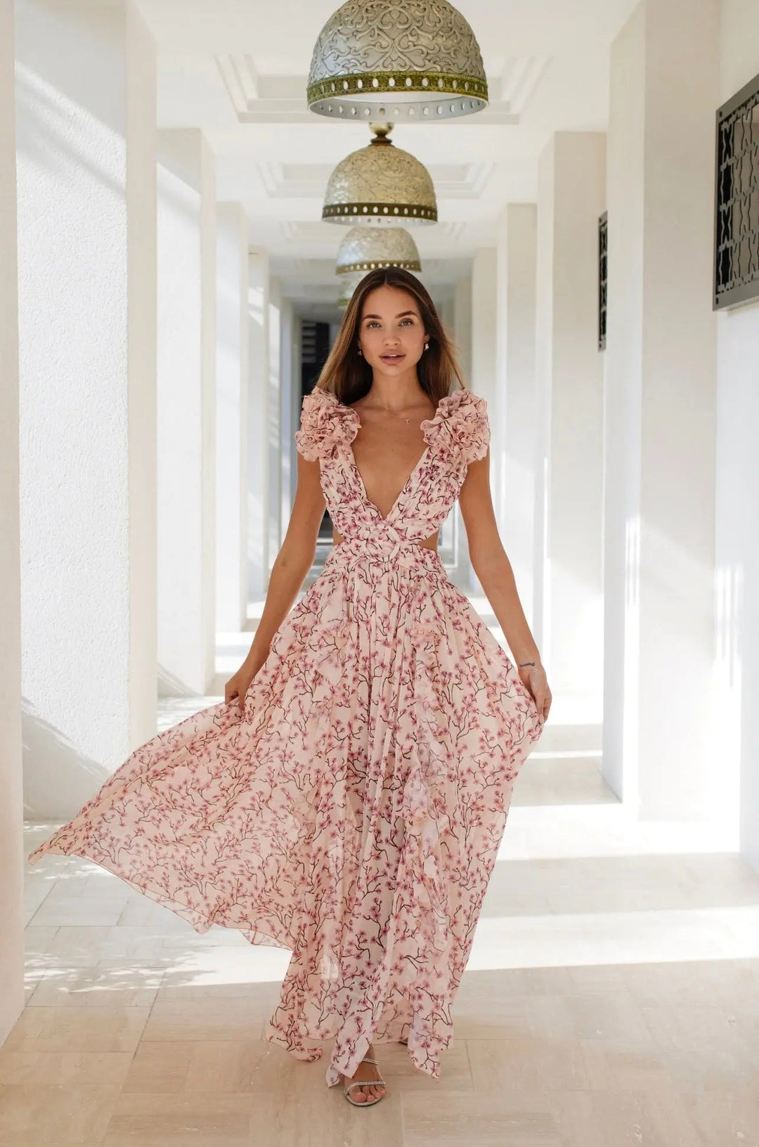 Maxikleid Damen mit Sonnigem Blumenmuster - Juliette