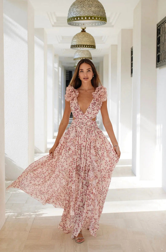 Maxikleid Damen mit Sonnigem Blumenmuster - Juliette
