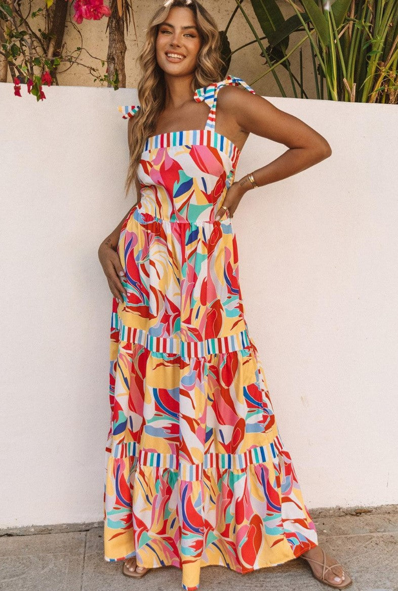 Mehrfarbiges Maxi-Sommerkleid Damen - Vergie