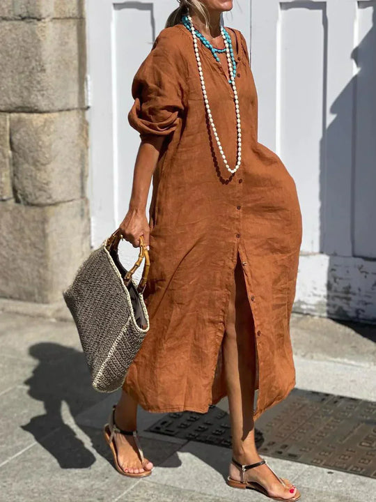 Midi-Hemdblusenkleid Damen mit Knopfleiste - Elan 4
