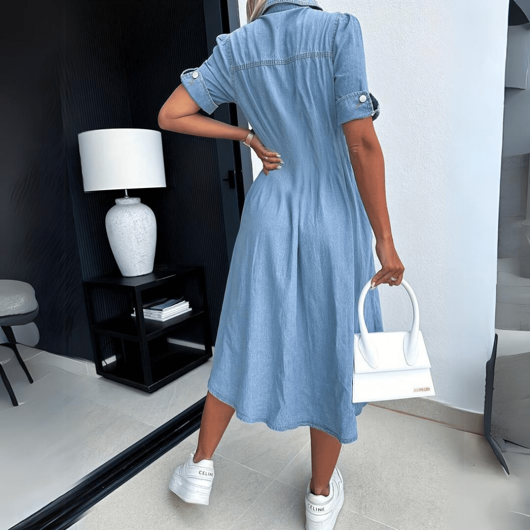 Midi-Jeanskleid Damen mit Kragen - Ashlyn 6