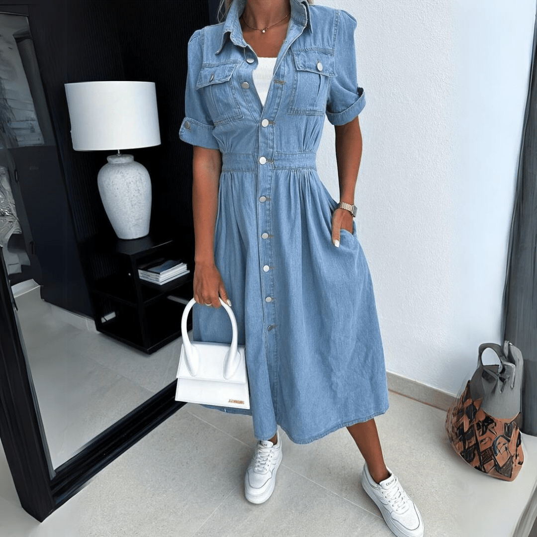 Midi-Jeanskleid Damen mit Kragen - Ashlyn 7