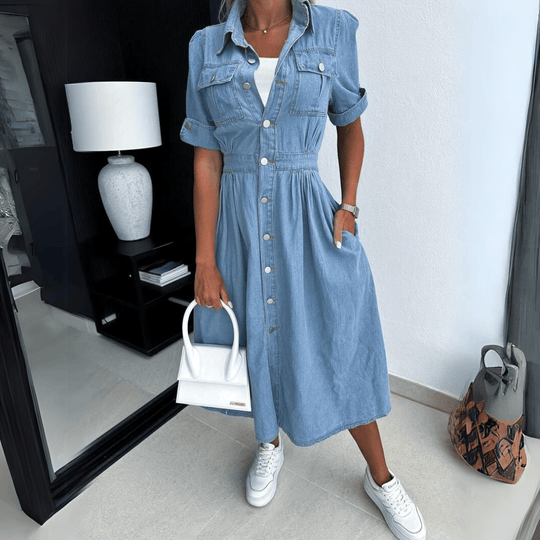 Midi-Jeanskleid Damen mit Kragen - Ashlyn 1