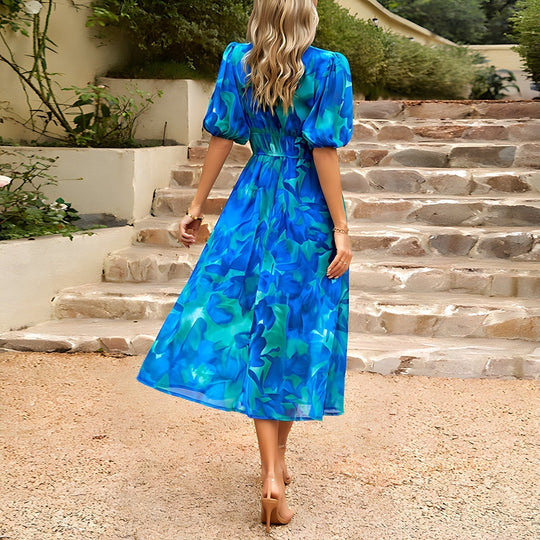 Midi Jurk Dames | Bloemenprint & Elastische Taille