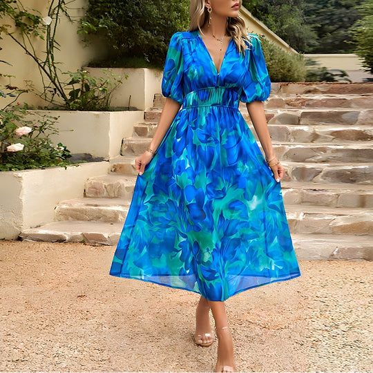 Midi Jurk Dames | Bloemenprint & Elastische Taille
