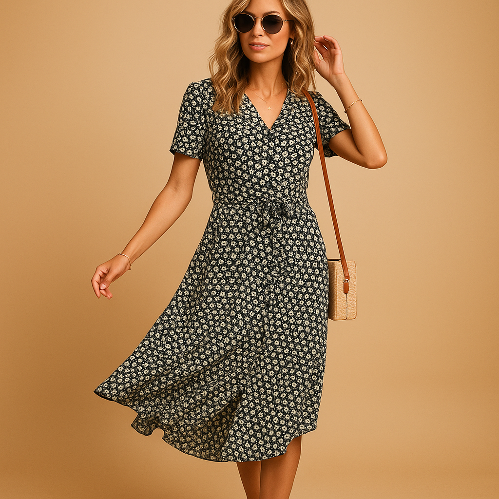Midi Jurk Dames | Bloemenprint & Vrouwelijk Getailleerd
