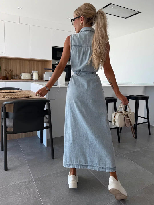 Midi Jurk Dames | Denim Look & Vrouwelijke Split