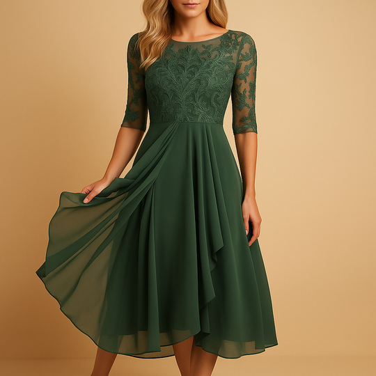 Midi Jurk Dames | Kant & Asymmetrische Gelaagde Rok