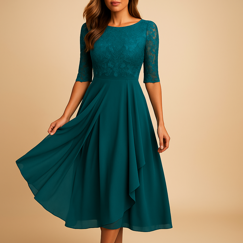 Midi Jurk Dames | Kant & Asymmetrische Gelaagde Rok