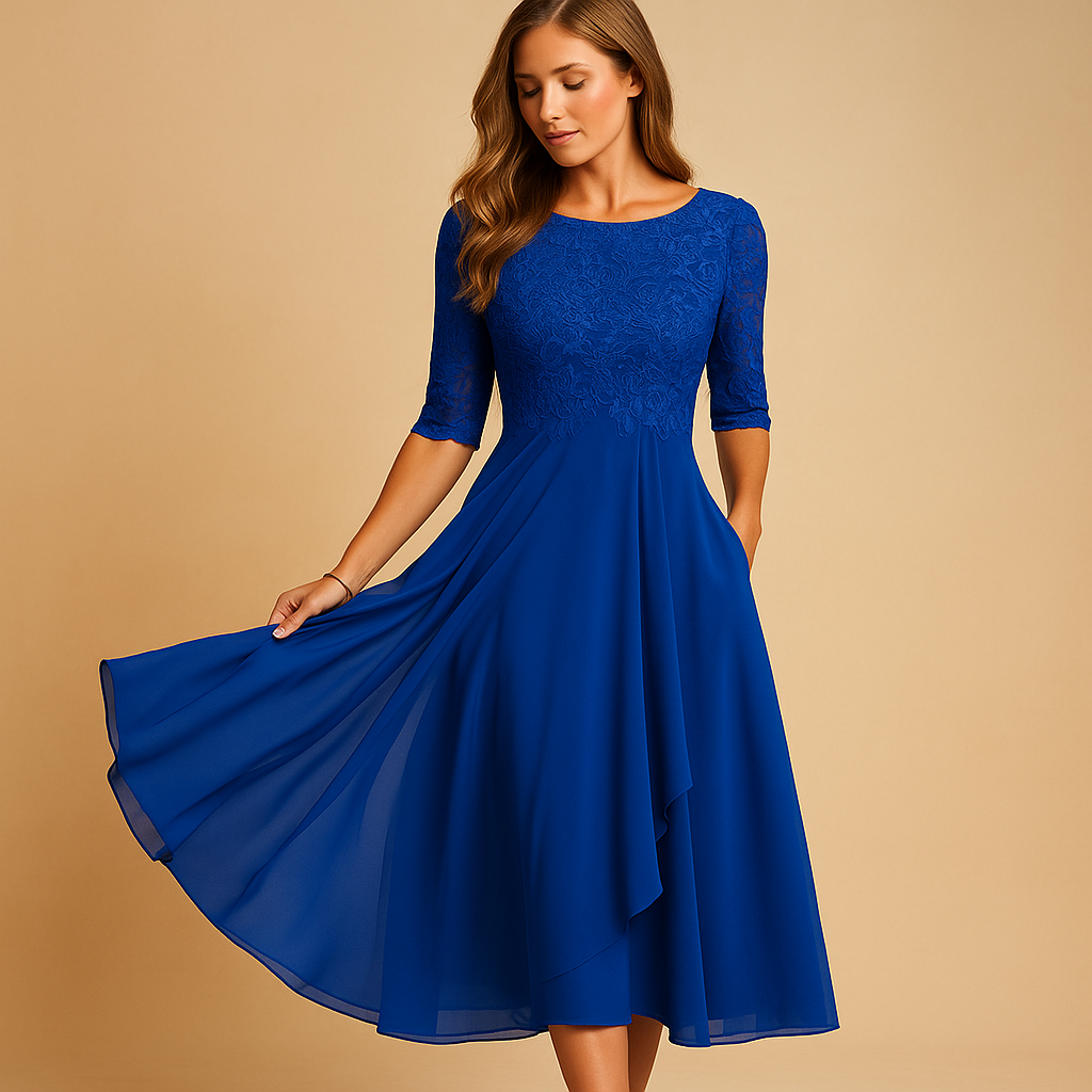 Midi Jurk Dames | Kant & Asymmetrische Gelaagde Rok